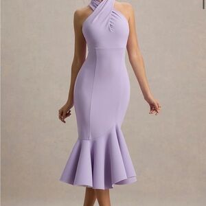 Club L London Valletta High Neck Ruffle Trim Lavender Dress